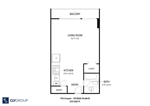 Floor plan for studio, 1 bath, 1 sqft